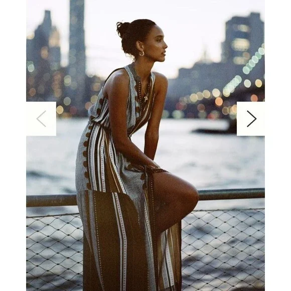 Anthropologie Maeve Alondra Tiered Pockets Tie Waist Maxi Dress Size 10 Boho - Picture 7 of 7